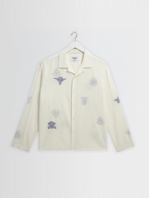 Wax London Corey - Ecru And Blue Doodle Cotton-Seersucker Shirt
