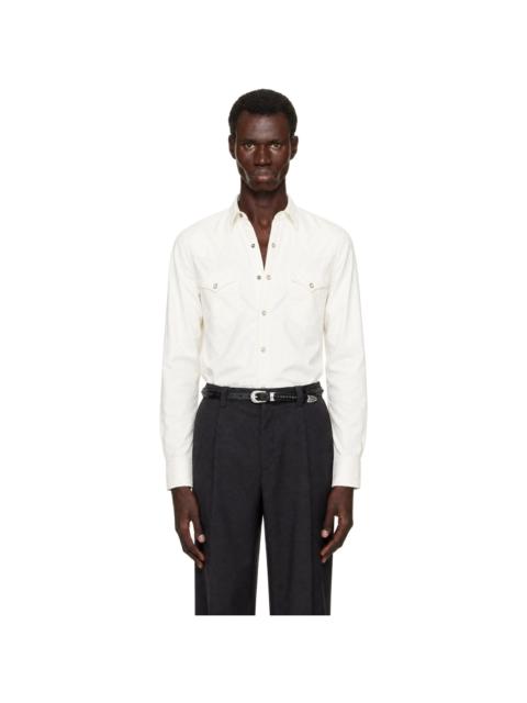RRL by Ralph Lauren White Slim Fit Poplin Western Shirt