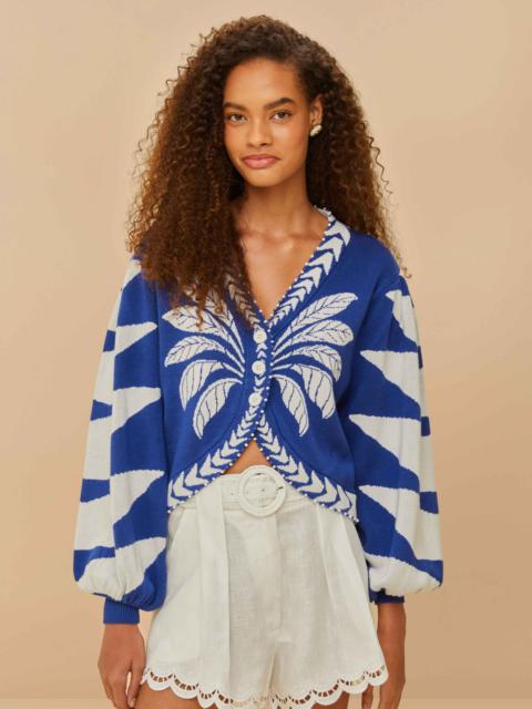 FARM RIO Blue Palms Graphic Knit Cardigan