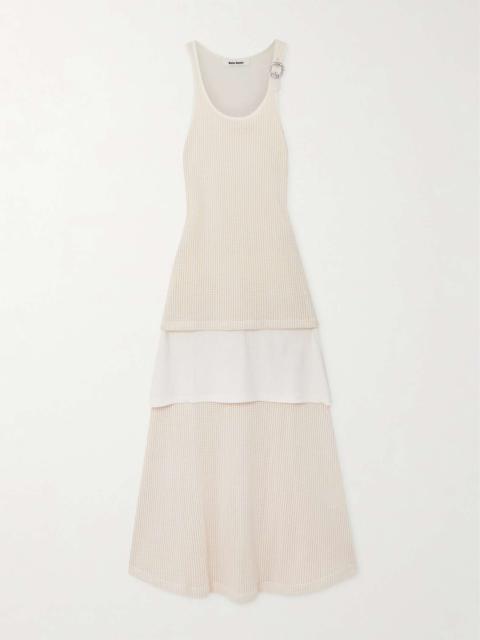 WALES BONNER Serenity crystal-embellished layered open and ribbed-knit cotton midi dress Cream
