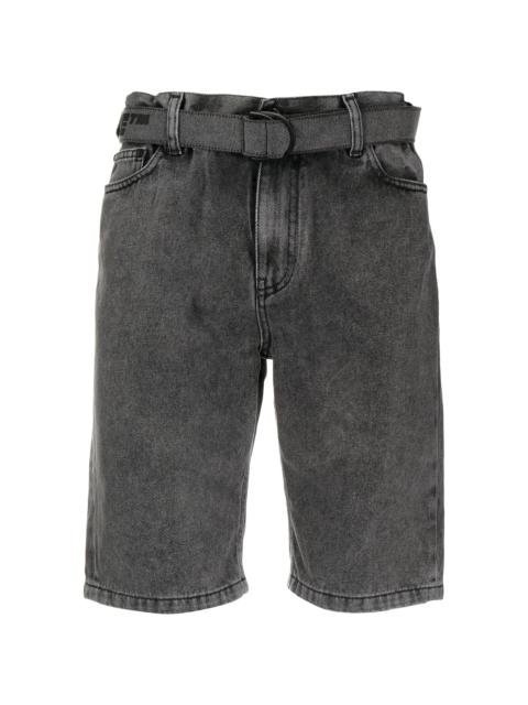 branded belted denim shorts