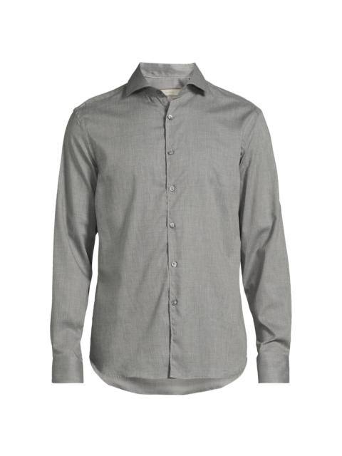 Canali Men's Solid Herringbone Woven Cotton Shirt - Grey