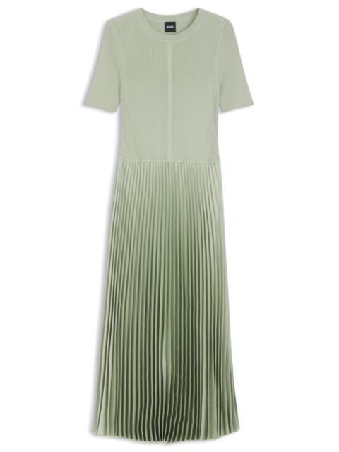 BOSS MIXED-MATERIAL DRESS WITH PLEATED SKIRT