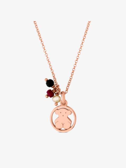 TOUS Rose 18K gold vermeil Camille Necklace with Onyx, Ruby and Pearl