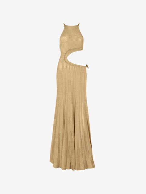 Roberto Cavalli Long Sheer Gold Dress with Cut-Outs