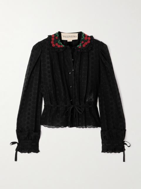 Valentino Bead-embellished Scalloped Broderie Anglaise Cotton Blouse