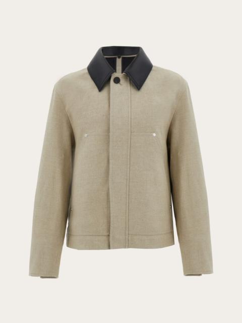Pea coat with eco-leather collar
