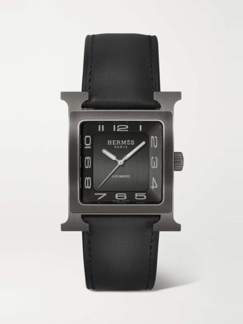 Heure H large Automatic 30.5mm titanium and leather watch
