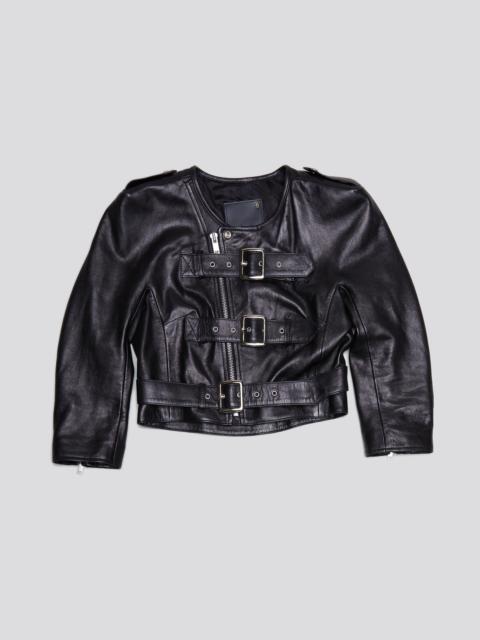 BELTED MOTORCYCLE JACKET - BLACK