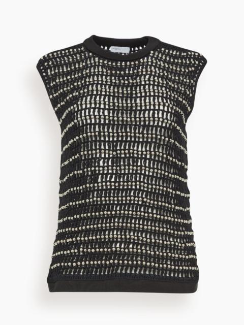 ROSETTA GETTY Beaded Crochet Sweater Vest in Black/Silver