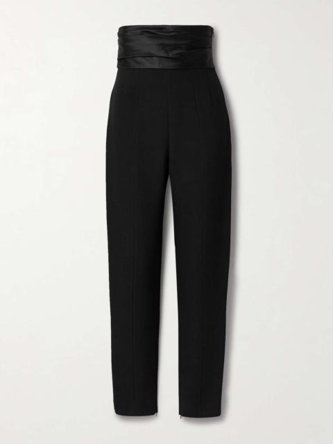 Lenro pleated satin-trimmed grain de poudre straight-leg pants