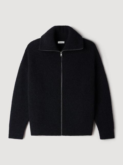Sandro TEXTURED WOOL ZIP-UP CARDIGAN