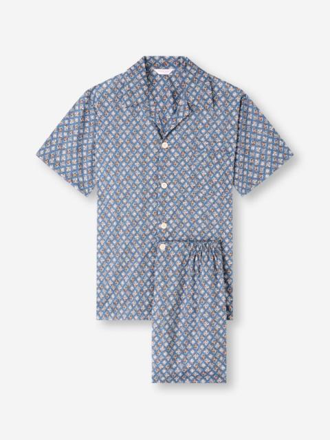 Derek Rose Ledbury Cotton Batiste Short Pajamas Blue Multi Diamond