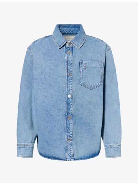 AMI Paris Embossed-Logo Patch-Pocket Denim Shirt