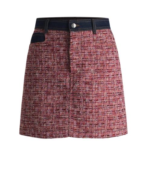 BOSS MULTICOLORED-TWEED A-LINE SKIRT WITH DENIM TRIMS