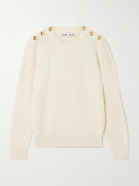 BLAZÉ MILANO Highland button-detailed cable-knit wool and cashmere-blend sweater White