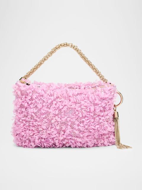 JIMMY CHOO Callie Beaded Petal Ruffle Top-Handle Bag