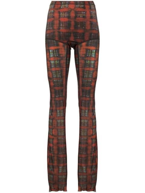 KNWLS tartan-print semi-sheer flared trousers