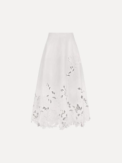 Oscar de la Renta FLORAL CUTOUT COTTON TWILL SKIRT