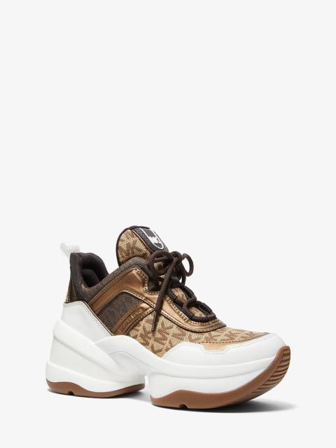 MICHAEL KORS Olympia Logo Jacquard and Metallic Leather Trainer