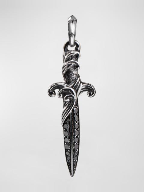 DAVID YURMAN Men's Waves Dagger Pendant with Black Diamonds in Silver, 43.8mm