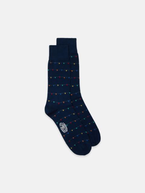 J. PRESS MADE-IN-UK NAVY HOLIDAY LIGHTS MOTIF COTTON SOCKS