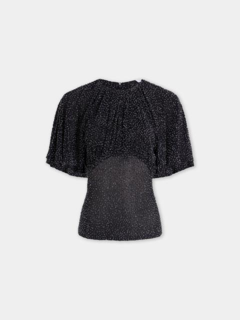 rabanne TEXTURED ASYMMETRICAL BLACK TOP WITH RUCHED DETAILS
