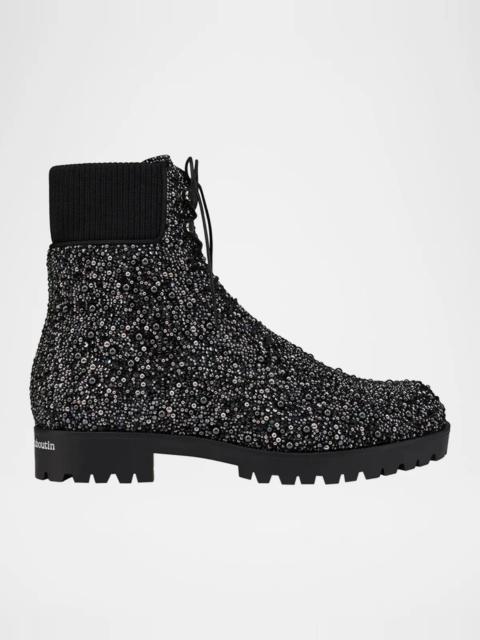 Christian Louboutin Men's Trapman TCT 2 Crystal-Embellished Lace-Up Boots