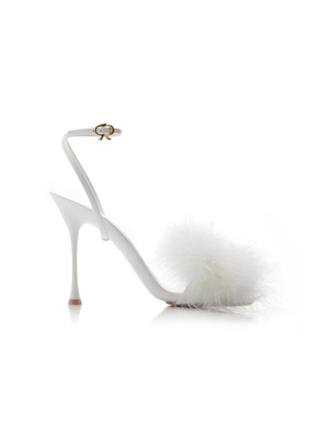 Spice Feather-Trimmed Patent Leather Sandals white