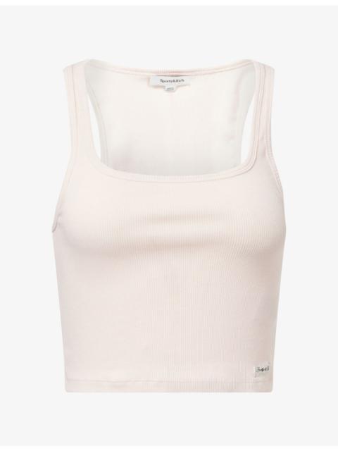 Sporty & Rich Brand-Tab Ribbed Stretch-Cotton Tank Top