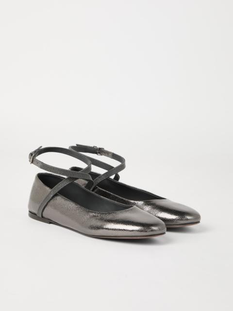 Brunello Cucinelli Lamé grained calfskin flats with precious strap