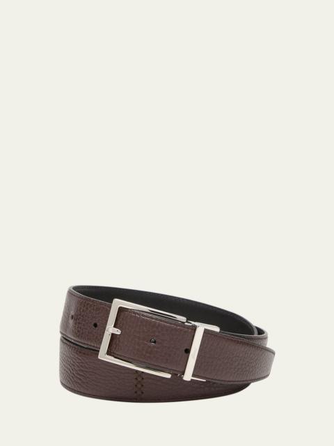 Men's Grained Leather Reversible Belt, 35mm