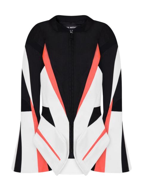 FITTED WAIST JACKET WITH FLARE SLEEVES | BLACK/WHITE/FLURO ORANGE
