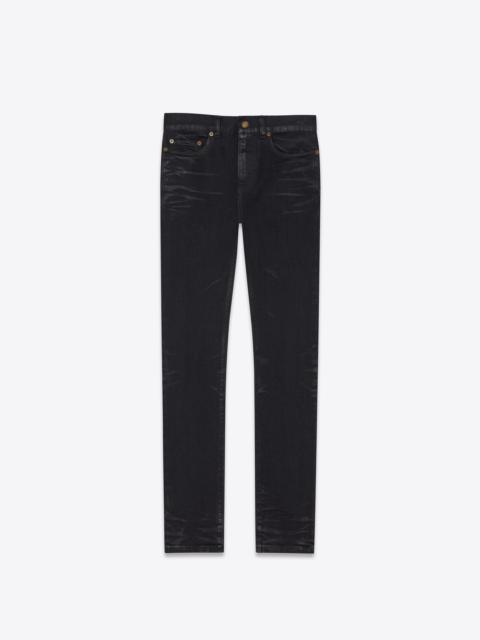 SAINT LAURENT cropped skinny-fit jeans in coated black stretch denim