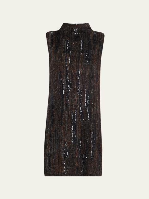 Brunello Cucinelli Sequined Boucle Knit Sleeveless Mini Dress