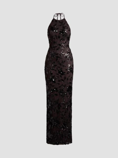 Dress The Population Women's Raven Halterneck Column Gown - Black Mocha