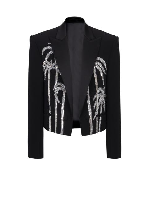 Balmain Cropped crepe jacket with palm tree embroidery