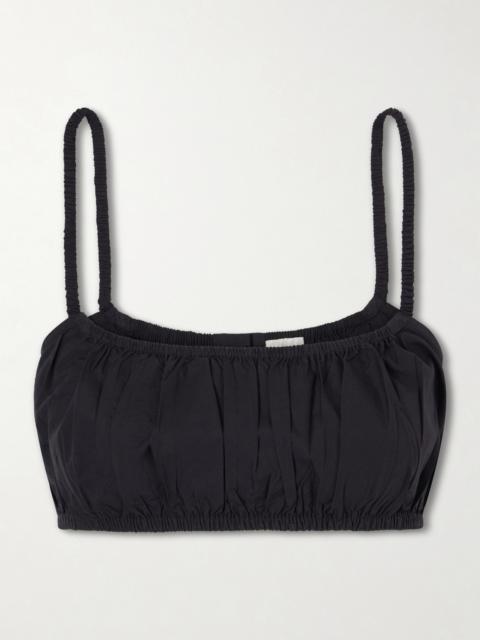SUZIE KONDI Bea Shirred Cotton-poplin Bandeau Tank