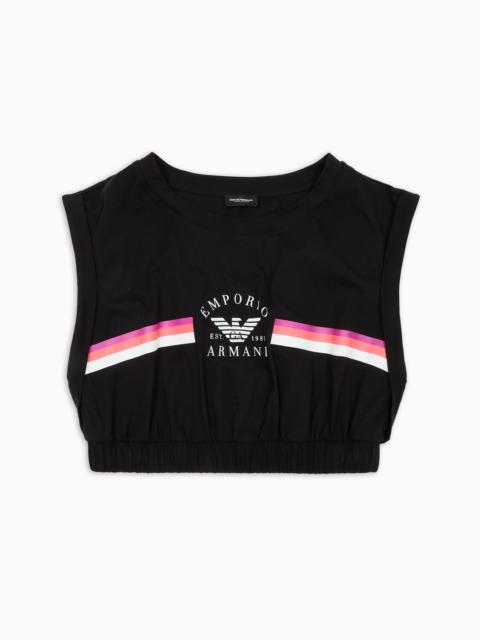 EMPORIO ARMANI ASV ICONIC ORGANIC-COTTON LOUNGEWEAR CROP TOP WITH LOGO BAND