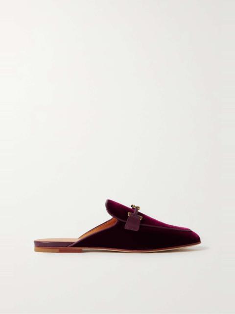 Embellished leather-trimmed velvet slippers