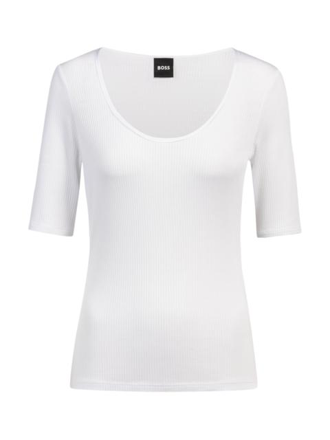 BOSS SCOOP-NECK T-SHIRT IN RIBBED STRETCH FABRIC