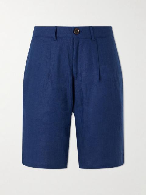Oliver Spencer Coney Straight-Leg Pleated Linen Shorts Navy