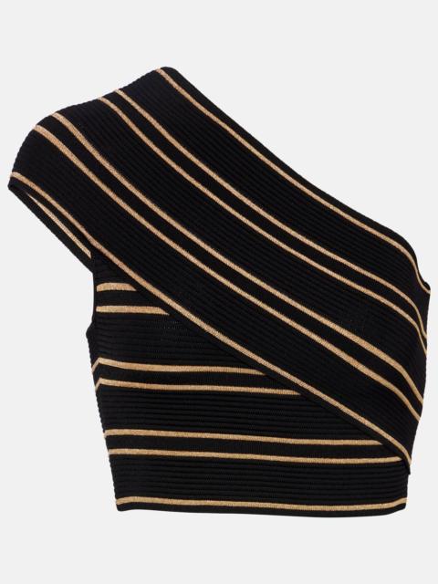 Balmain Striped one-shoulder crop top