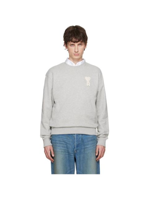 AMI Paris Gray Cotton Crochet 'Ami de Coeur' Sweatshirt