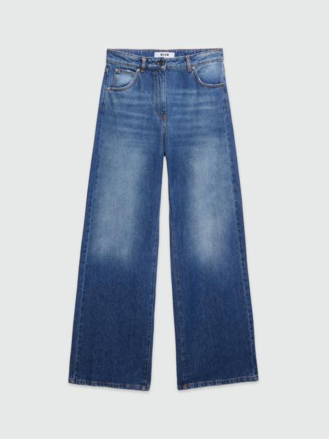 MSGM Wide-leg pre-washed effect blue denim pants
