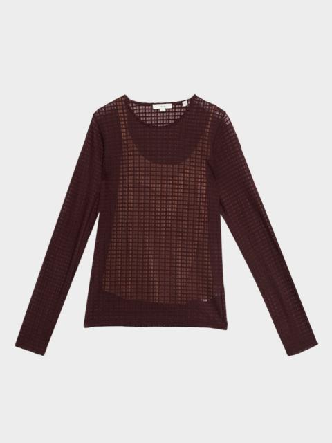 Vince Shadow Grid Long-Sleeve Top