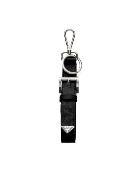 Prada triangle-logo leather keyring