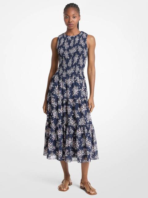 MICHAEL KORS Floral Print Smocked Georgette Midi Dress