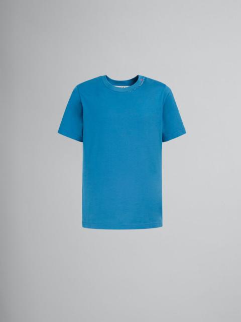 Marni BLUE COTTON T-SHIRT WITH BACK FLOWER PRINT