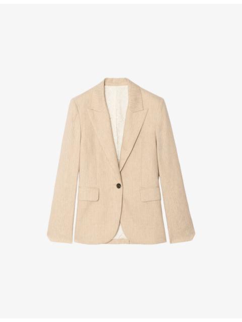 Zadig & Voltaire Vavy Striped Single-Breasted Cotton and Linen-Blend Blazer
